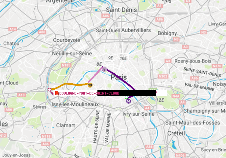 plan itinéraire ratp de Olympiades à Boulogne Pont de Saint-Cloud