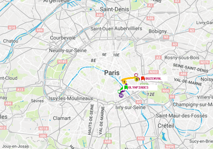 plan itinéraire ratp de Olympiades à Buzenval