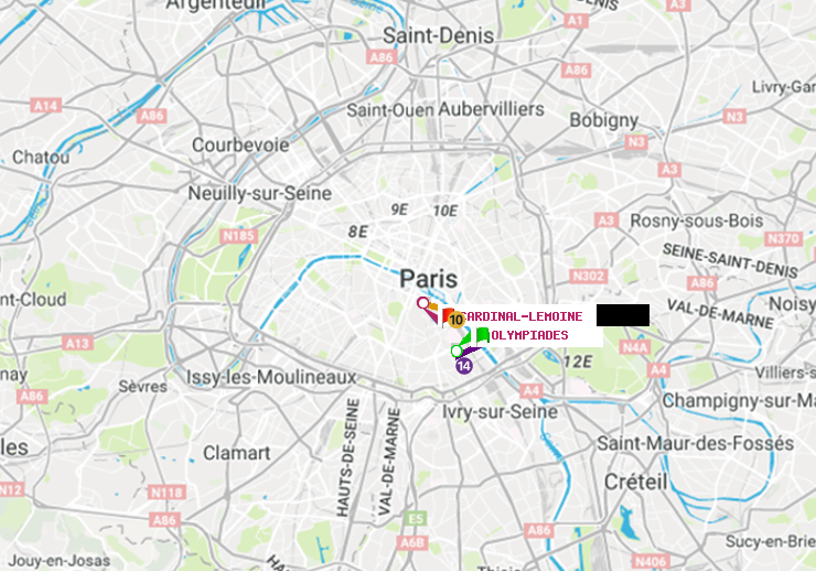 plan itinéraire ratp de Olympiades à Cardinal-Lemoine