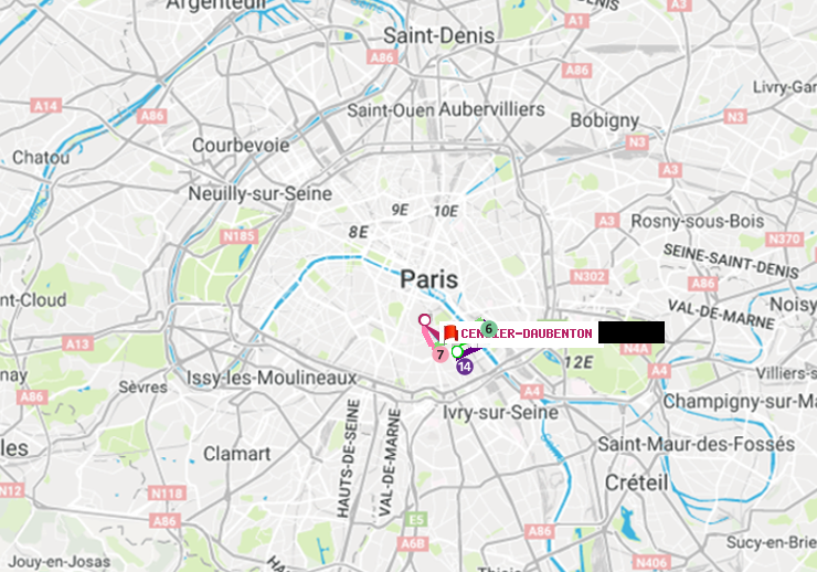 plan itinéraire ratp de Olympiades à Censier-Daubenton