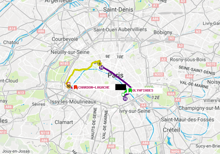 plan itinéraire ratp de Olympiades à Chardon-Lagache