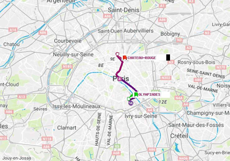 plan itinéraire ratp de Olympiades à Château Rouge