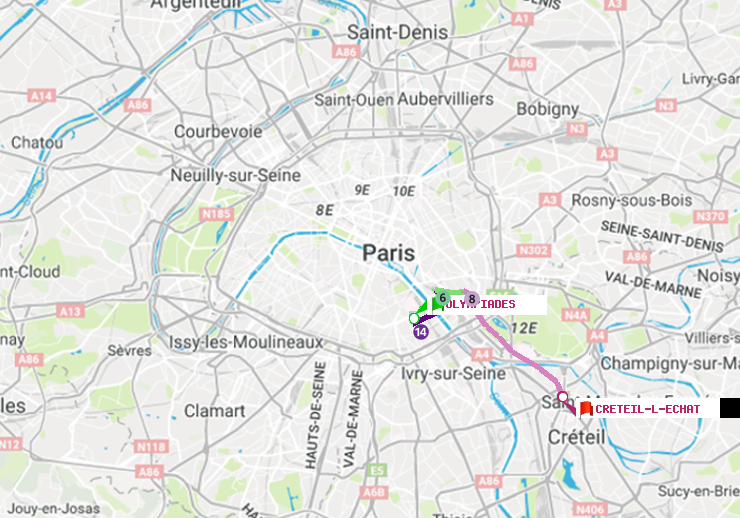 plan itinéraire ratp de Olympiades à Créteil-L