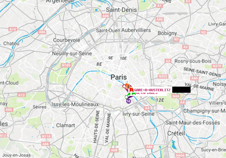 plan itinéraire ratp de Olympiades à Gare d