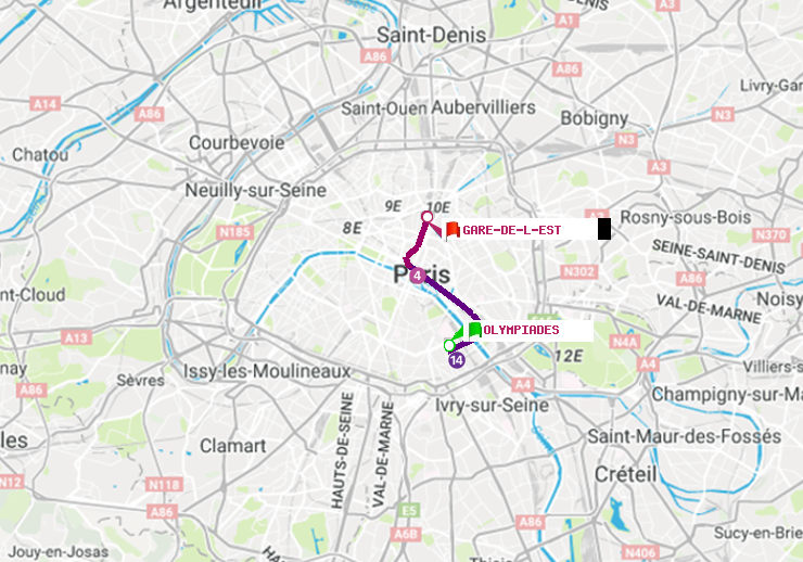 plan itinéraire ratp de Olympiades à Gare de l