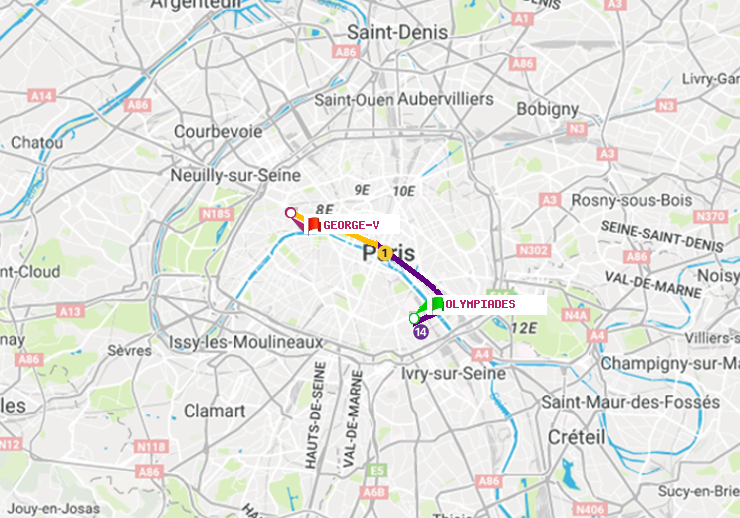 plan itinéraire ratp de Olympiades à George V