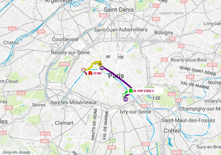 plan itinéraire ratp de Olympiades à Iéna