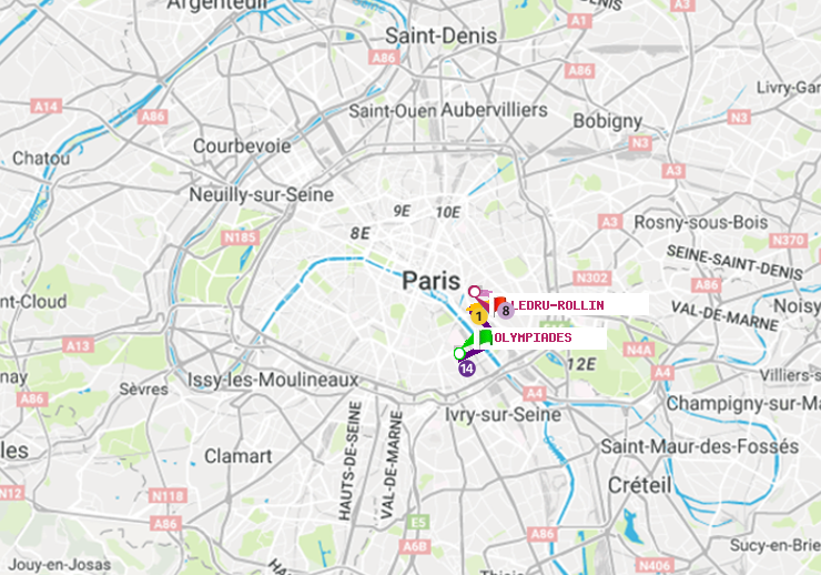 plan itinéraire ratp de Olympiades à Ledru-Rollin