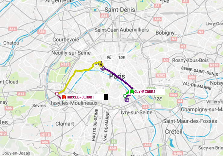 plan itinéraire ratp de Olympiades à Marcel Sembat