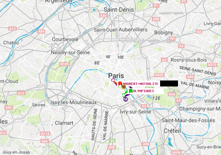plan itinéraire ratp de Olympiades à Maubert-Mutualité