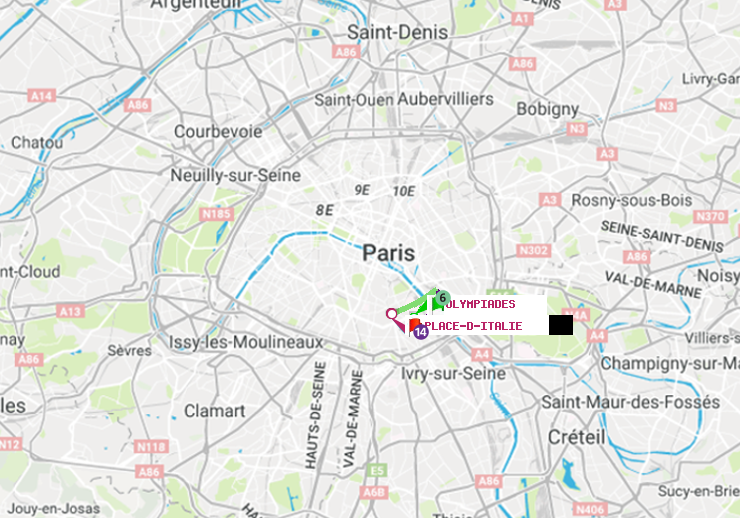 plan itinéraire ratp de Olympiades à Place d