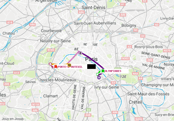 plan itinéraire ratp de Olympiades à Porte d