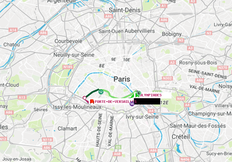 plan itinéraire ratp de Olympiades à Porte de Versailles