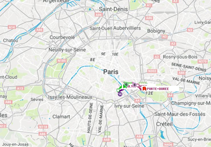 plan itinéraire ratp de Olympiades à Porte Dorée