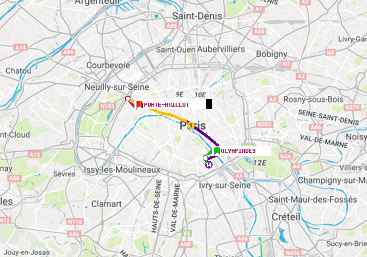 plan itinéraire ratp de Olympiades à Porte Maillot