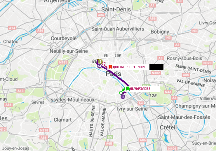 plan itinéraire ratp de Olympiades à Quatre Septembre