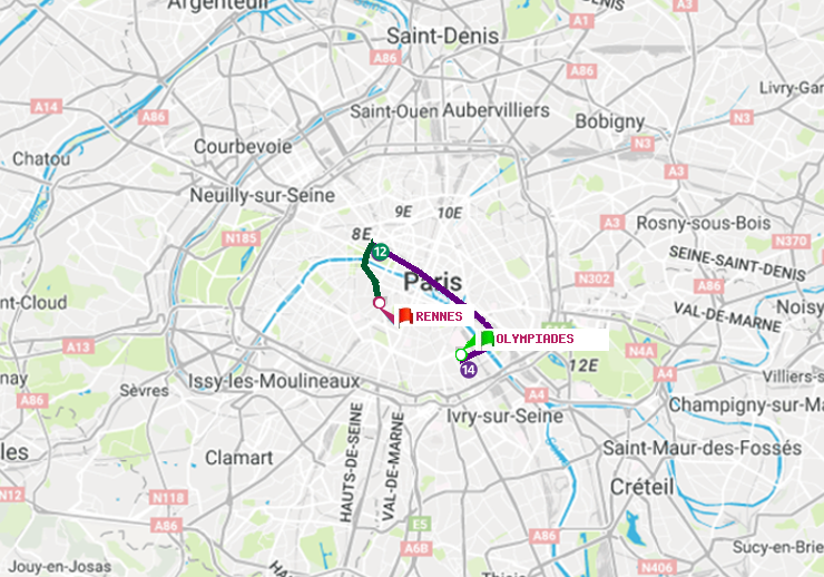 plan itinéraire ratp de Olympiades à Rennes