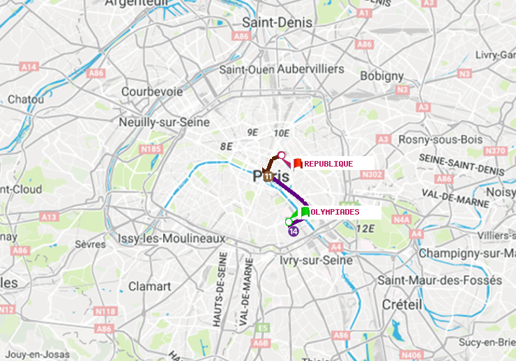 plan itinéraire ratp de Olympiades à République