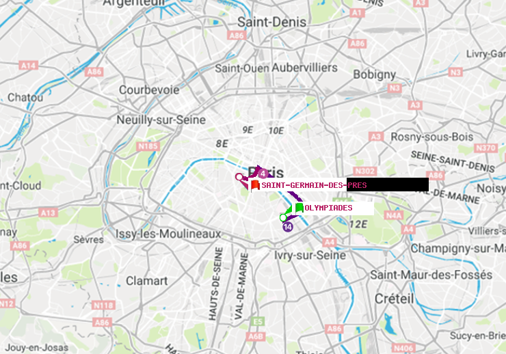 plan itinéraire ratp de Olympiades à Saint-Germain des Prés