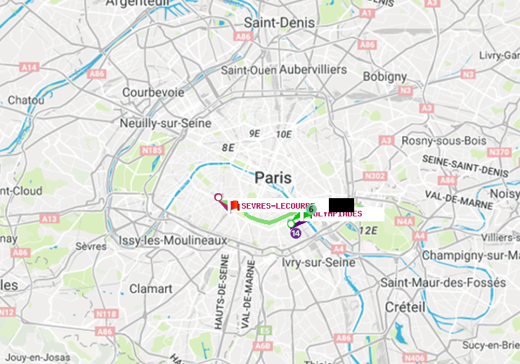 plan itinéraire ratp de Olympiades à Sèvres-Lecourbe