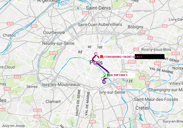plan itinéraire ratp de Olympiades à Strasbourg-Saint-Denis