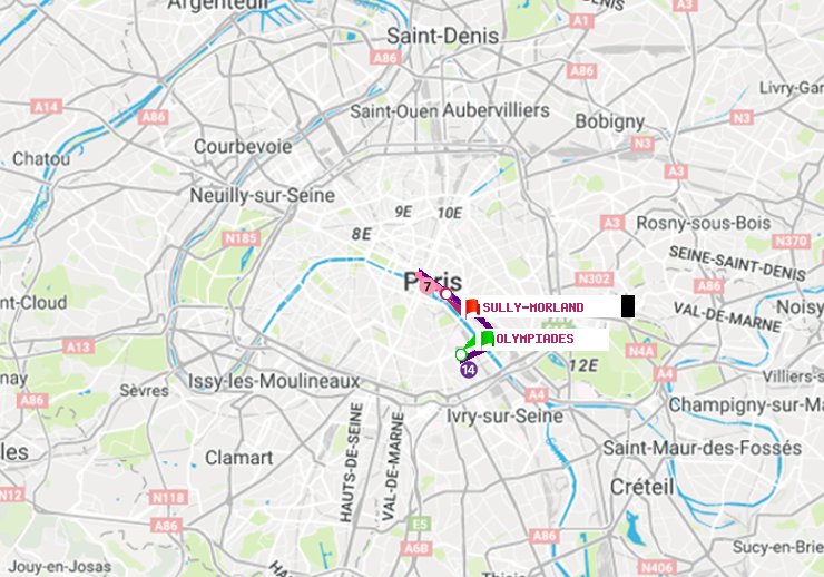 plan itinéraire ratp de Olympiades à Sully-Morland