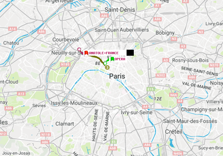 plan itinéraire ratp de Opéra à Anatole-France