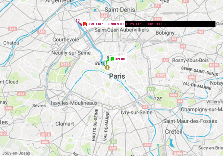 plan itinéraire ratp de Opéra à Asnieres-Gennevilliers Les Courtilles