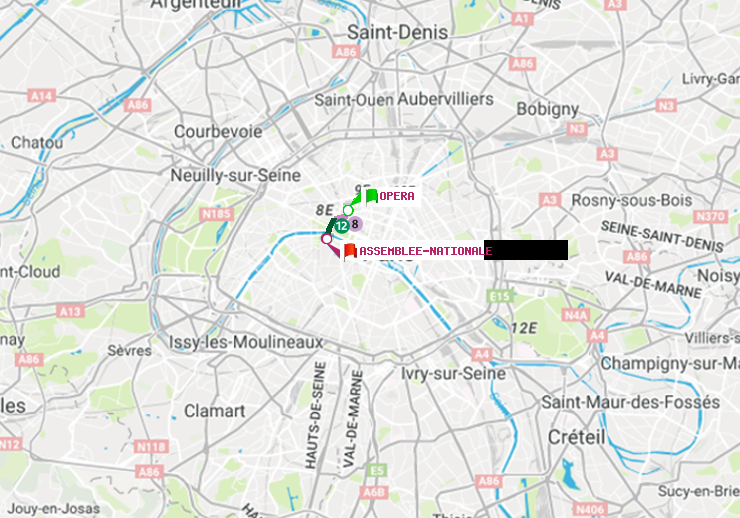 plan itinéraire ratp de Opéra à Assemblée Nationale