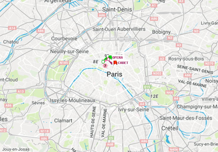 plan itinéraire ratp de Opéra à Cadet