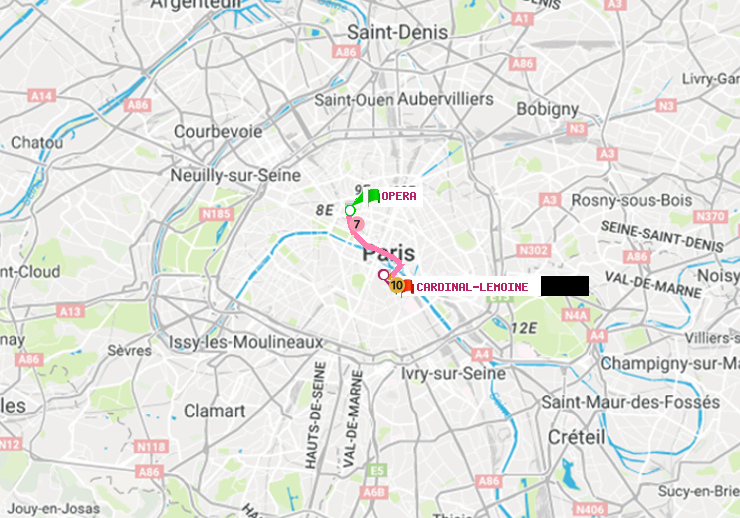 plan itinéraire ratp de Opéra à Cardinal-Lemoine