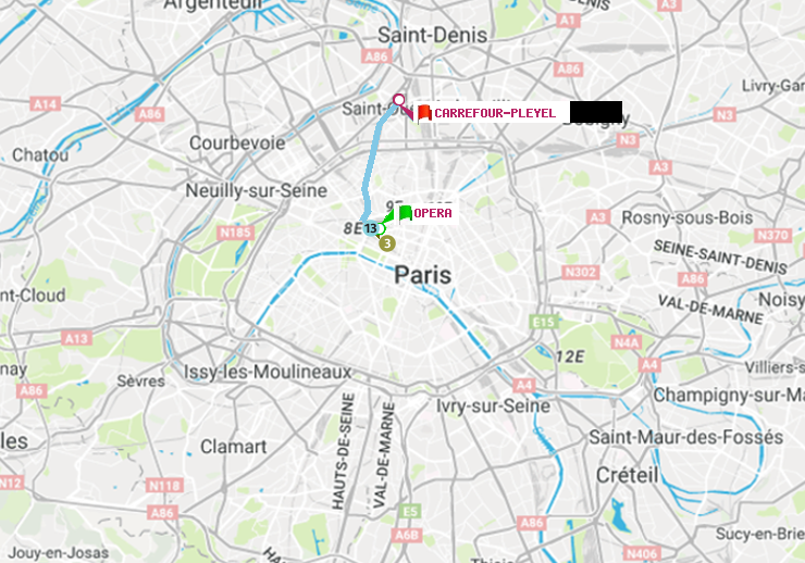 plan itinéraire ratp de Opéra à Carrefour-Pleyel