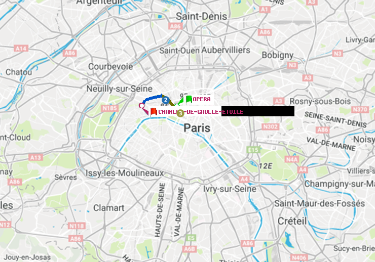 plan itinéraire ratp de Opéra à Charles de Gaulle-Etoile
