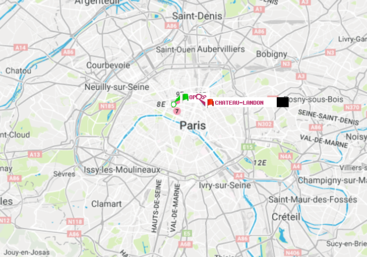 plan itinéraire ratp de Opéra à Château Landon