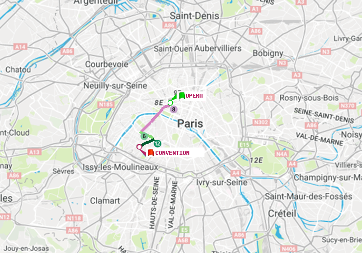 plan itinéraire ratp de Opéra à Convention