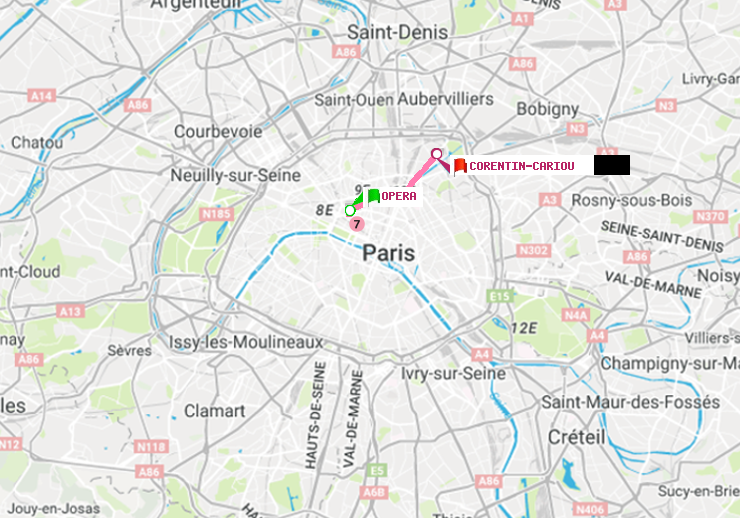 plan itinéraire ratp de Opéra à Corentin-Cariou