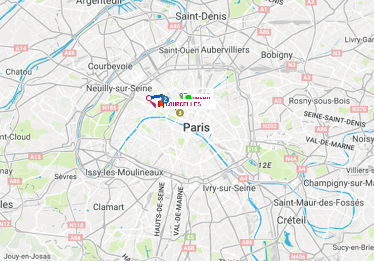 plan itinéraire ratp de Opéra à Courcelles