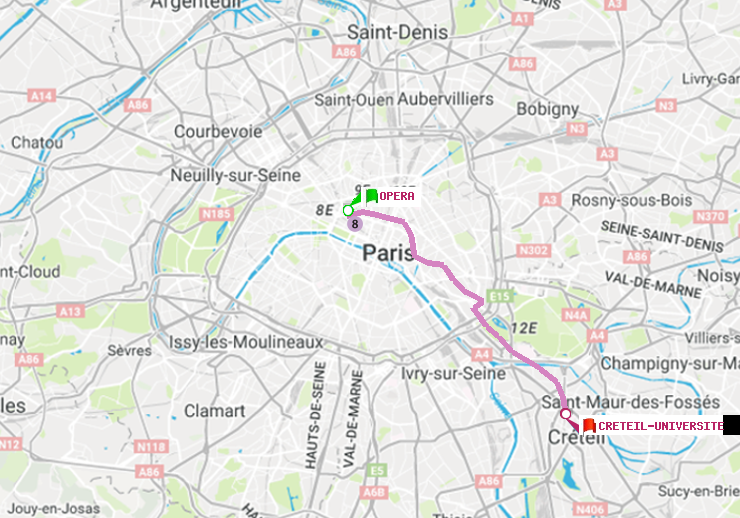 plan itinéraire ratp de Opéra à Créteil-Université