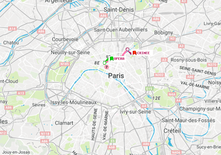 plan itinéraire ratp de Opéra à Crimée