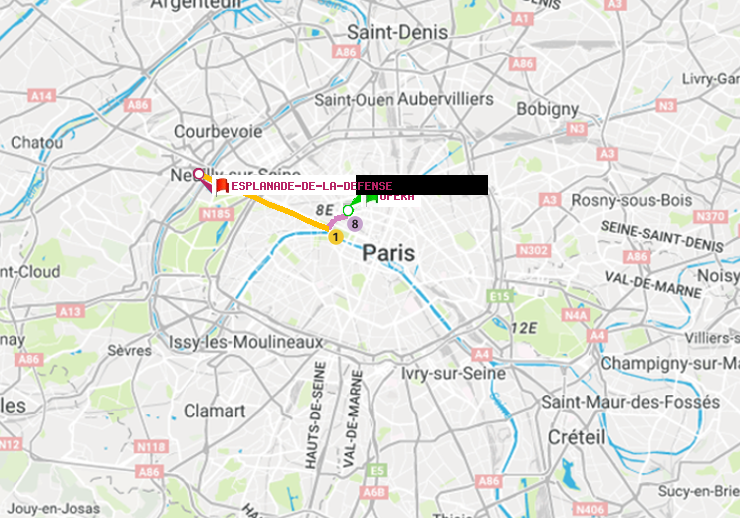 plan itinéraire ratp de Opéra à Esplanade de la Défense