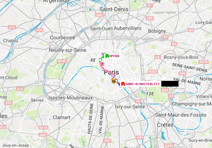 plan itinéraire ratp de Opéra à Gare d