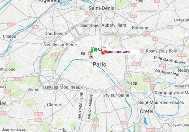plan itinéraire ratp de Opéra à Gare du Nord