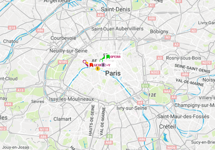 plan itinéraire ratp de Opéra à George V