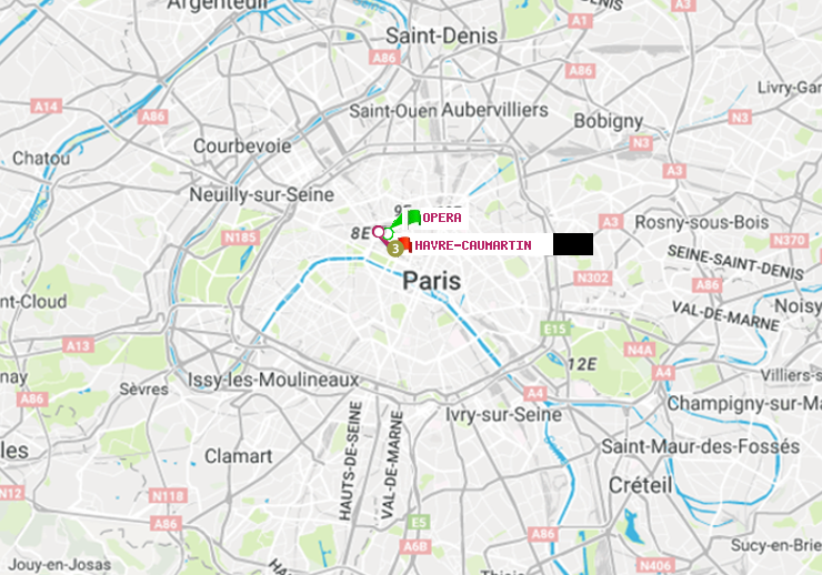 plan itinéraire ratp de Opéra à Havre-Caumartin