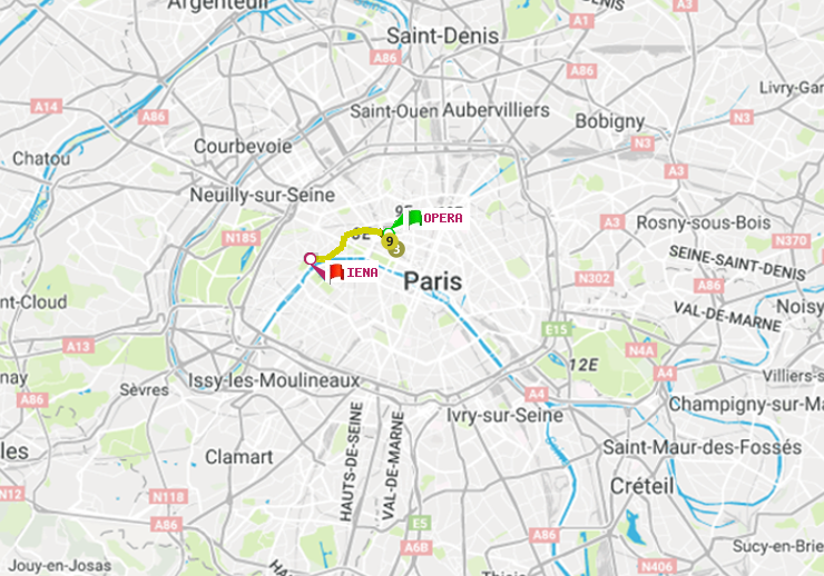 plan itinéraire ratp de Opéra à Iéna