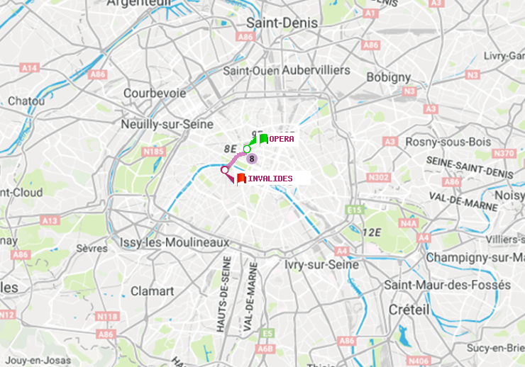 plan itinéraire ratp de Opéra à Invalides