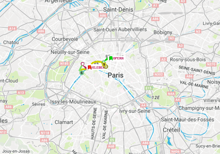 plan itinéraire ratp de Opéra à Kléber