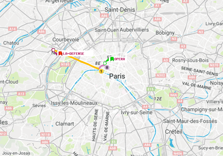 plan itinéraire ratp de Opéra à La Défense (Grande Arche)
