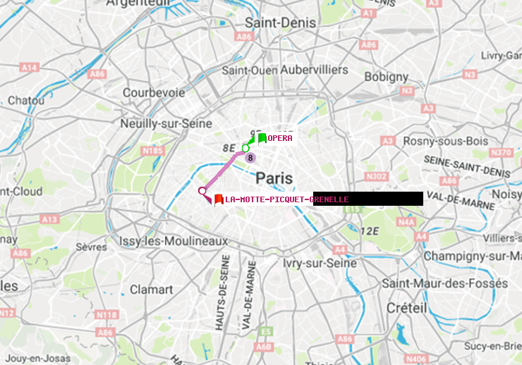 plan itinéraire ratp de Opéra à La Motte-Picquet-Grenelle