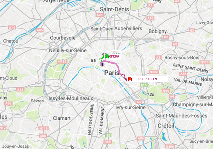 plan itinéraire ratp de Opéra à Ledru-Rollin
